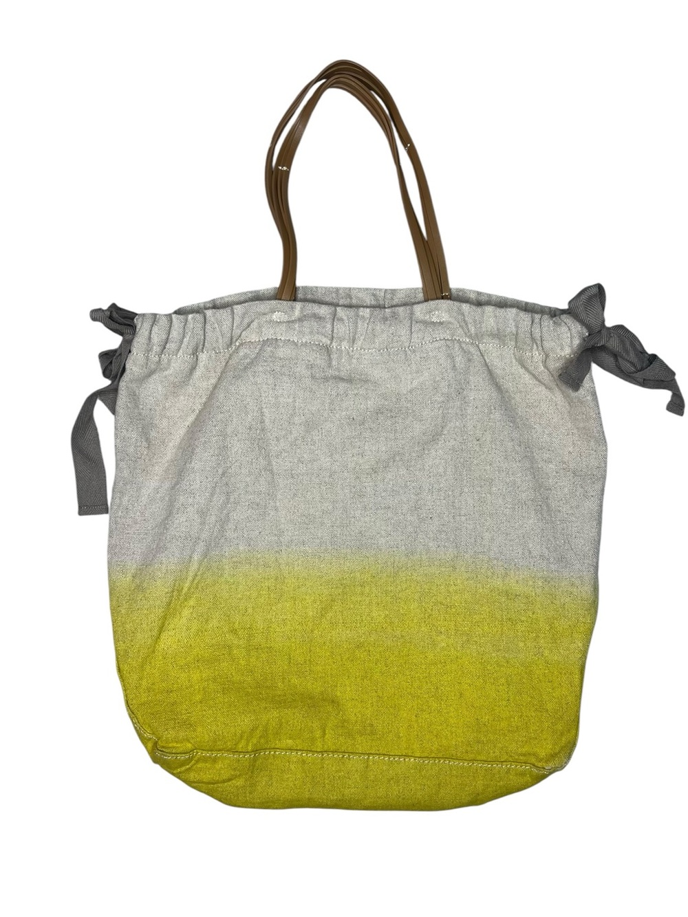 GAP 2011 Linen Blend Ombre Tote Bag Yellow Gray Drawstring Beach Market Boho Bag